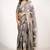 Women's taupe/beige peacock block print copper zari border cotton silk saree with unstiched blouse piece
