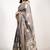 Women's taupe/beige peacock block print copper zari border cotton silk saree with unstiched blouse piece