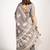 Women's taupe/beige peacock block print copper zari border cotton silk saree with unstiched blouse piece