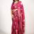 Women's rani pink peacock block print copper zari border cotton silk saree with unstiched blouse piece