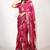 Women's rani pink peacock block print copper zari border cotton silk saree with unstiched blouse piece