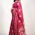 Women's rani pink peacock block print copper zari border cotton silk saree with unstiched blouse piece