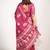 Women's rani pink peacock block print copper zari border cotton silk saree with unstiched blouse piece