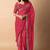 Women's red striped leheriya print embroidered lace border georgette saree with unstiched blouse piece