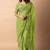 Women's parrot green striped leheriya print embroidered lace border georgette saree with unstiched blouse piece