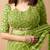 Women's parrot green striped leheriya print embroidered lace border georgette saree with unstiched blouse piece