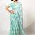 Women's teal floral print silver zari border cotton blend saree with unstiched blouse piece