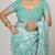 Women's teal floral print silver zari border cotton blend saree with unstiched blouse piece