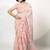 Women's peach floral print silver zari border cotton blend saree with unstiched blouse piece