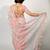 Women's peach floral print silver zari border cotton blend saree with unstiched blouse piece
