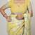 Women's pastel yellow floral print silver zari border cotton blend saree with unstiched blouse piece