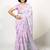 Women's lavender floral print silver zari border cotton blend saree with unstiched blouse piece