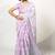 Women's lavender floral print silver zari border cotton blend saree with unstiched blouse piece