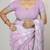 Women's lavender floral print silver zari border cotton blend saree with unstiched blouse piece