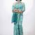 Women's turquoise floral print golden zari border cotton blend saree with unstiched blouse piece