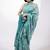 Women's turquoise floral print golden zari border cotton blend saree with unstiched blouse piece