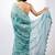 Women's turquoise floral print golden zari border cotton blend saree with unstiched blouse piece