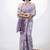 Women's lavender floral print golden zari border cotton blend saree with unstiched blouse piece