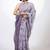 Women's lavender floral print golden zari border cotton blend saree with unstiched blouse piece