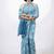 Women's blue floral print golden zari border cotton blend saree with unstiched blouse piece