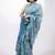 Women's blue floral print golden zari border cotton blend saree with unstiched blouse piece