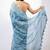 Women's blue floral print golden zari border cotton blend saree with unstiched blouse piece