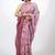 Women's pink floral print golden zari border cotton blend saree with unstiched blouse piece