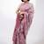 Women's pink floral print golden zari border cotton blend saree with unstiched blouse piece