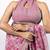 Women's pink floral print golden zari border cotton blend saree with unstiched blouse piece