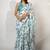 Women's white floral print crochet lace border cotton blend saree with unstiched blouse piece