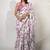 Women's white floral print crochet lace border cotton blend saree with unstiched blouse piece
