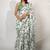 Women's white floral print crochet lace border cotton blend saree with unstiched blouse piece