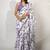 Women's white floral print crochet lace border cotton blend saree with unstiched blouse piece