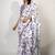 Women's white floral print crochet lace border cotton blend saree with unstiched blouse piece