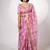 Women's pink block print golden zari woven cotton blend saree with unstiched blouse piece