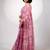 Women's pink block print golden zari woven cotton blend saree with unstiched blouse piece