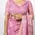 Women's pink block print golden zari woven cotton blend saree with unstiched blouse piece