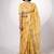 Women's yellow block print golden zari woven cotton blend saree with unstiched blouse piece