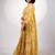Women's yellow block print golden zari woven cotton blend saree with unstiched blouse piece