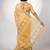 Women's yellow block print golden zari woven cotton blend saree with unstiched blouse piece