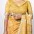 Women's yellow block print golden zari woven cotton blend saree with unstiched blouse piece