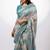 Women's beige floral print golden zari woven cotton blend saree with unstiched blouse piece