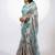 Women's beige floral print golden zari woven cotton blend saree with unstiched blouse piece