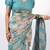 Women's beige floral print golden zari woven cotton blend saree with unstiched blouse piece