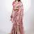 Women's peach floral print golden zari woven cotton blend saree with unstiched blouse piece
