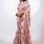 Women's peach floral print golden zari woven cotton blend saree with unstiched blouse piece