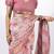 Women's peach floral print golden zari woven cotton blend saree with unstiched blouse piece