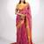 Women's rani pink ajrakh print golden zari woven cotton blend saree with unstiched blouse piece