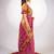 Women's rani pink ajrakh print golden zari woven cotton blend saree with unstiched blouse piece