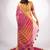 Women's rani pink ajrakh print golden zari woven cotton blend saree with unstiched blouse piece